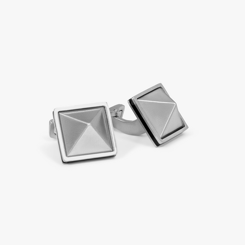 THOMPSON Silver Stainless Steel Pyramid Cufflinks