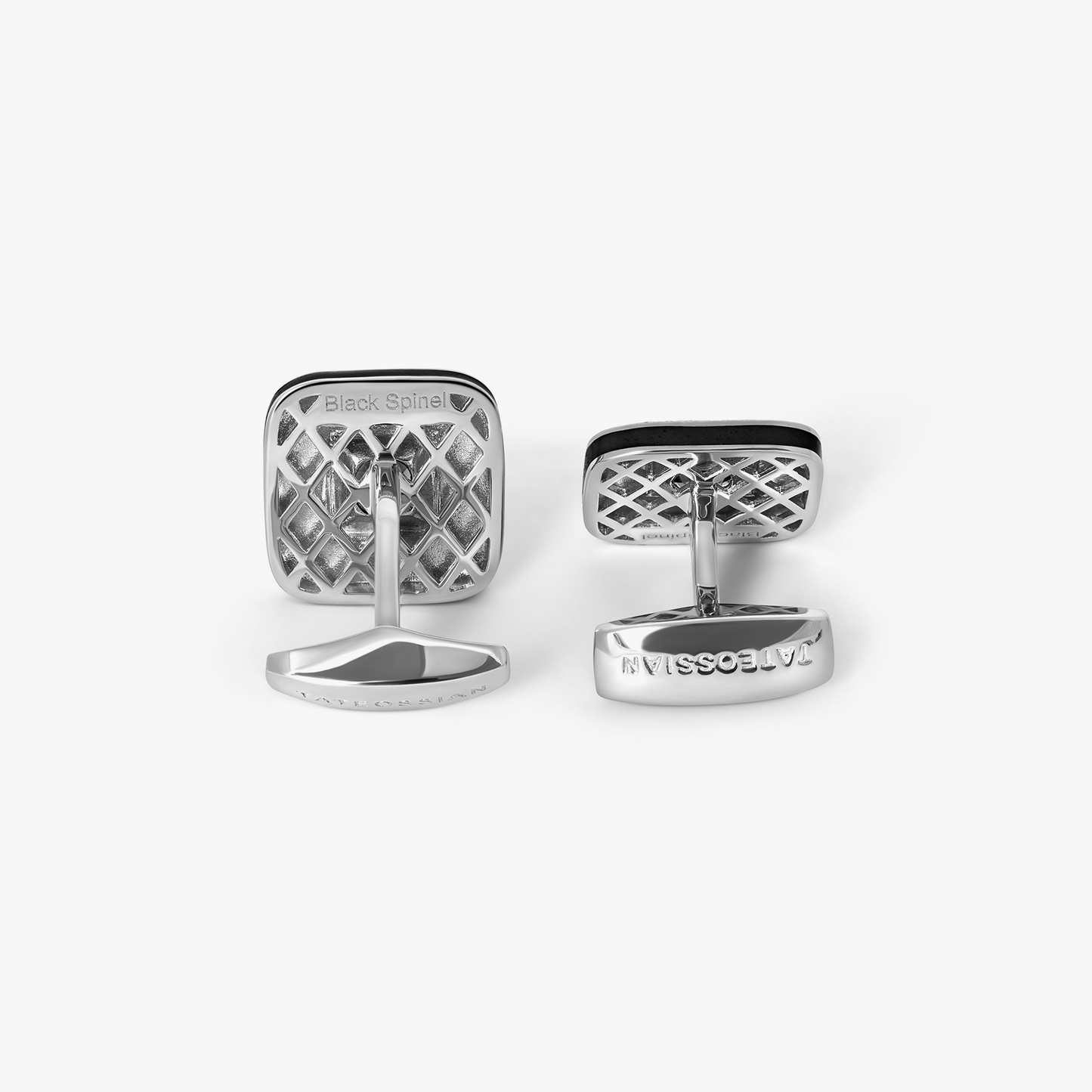 Refratto Cufflinks With Black Spinel In Rhodium Silver