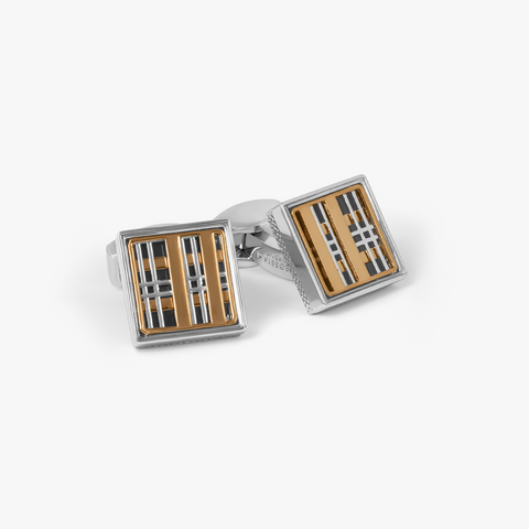 Prince Of Wales Tweed Cufflinks In Rose Gold & Palladium Plated