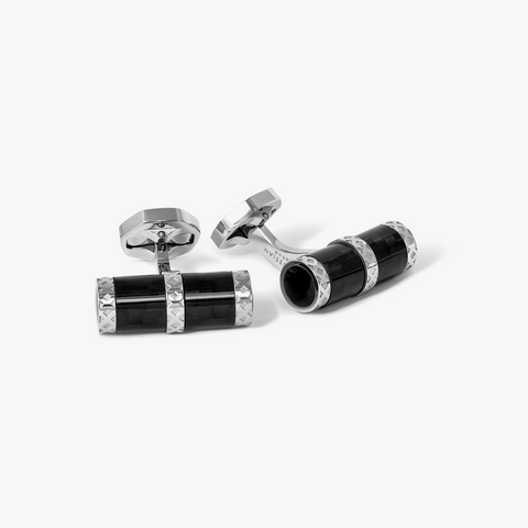 Regalia Whaletail Cufflinks In Black Carbon Fibre With Stainless Steel
