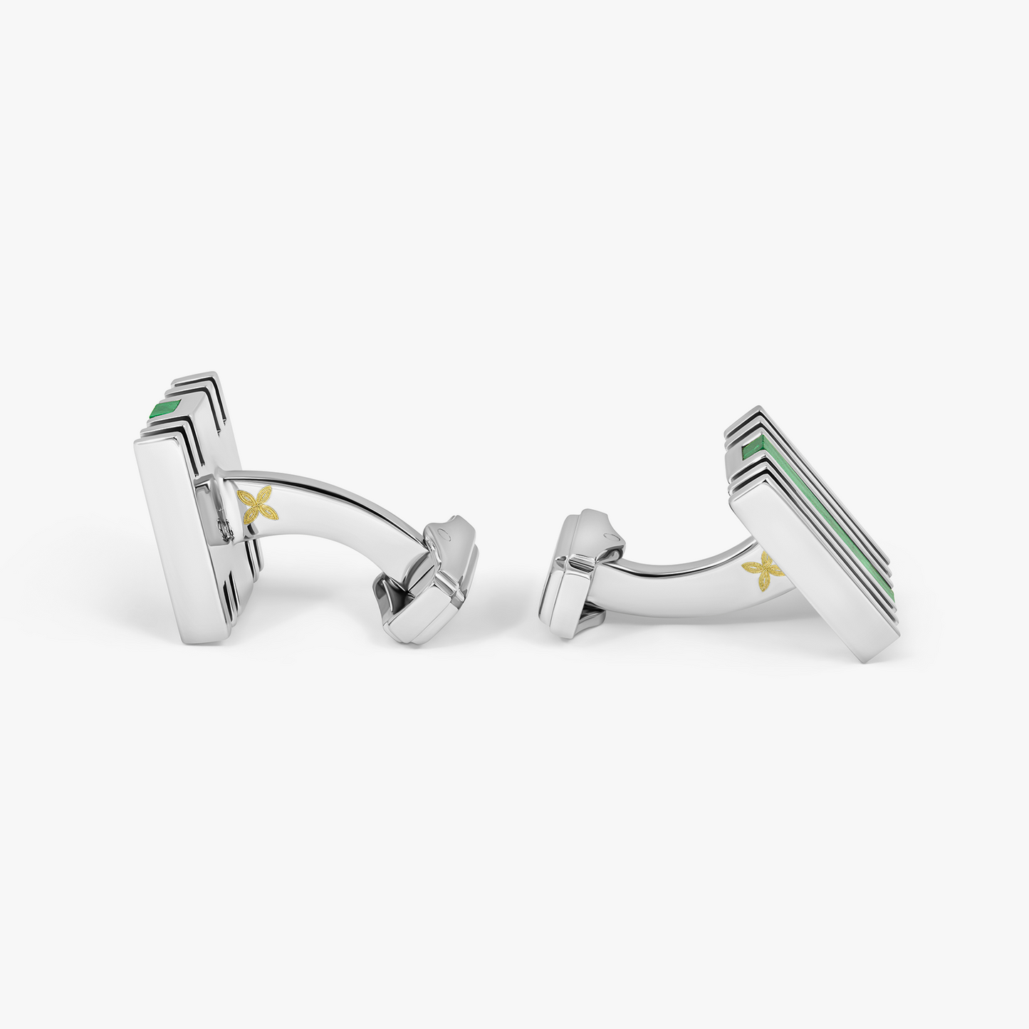 THOMPSON Summer Stripes Bar Cufflinks With Malachite And Palladium Plated