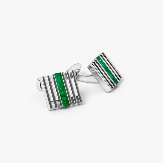 THOMPSON Summer Stripes Bar Cufflinks With Malachite And Palladium Plated