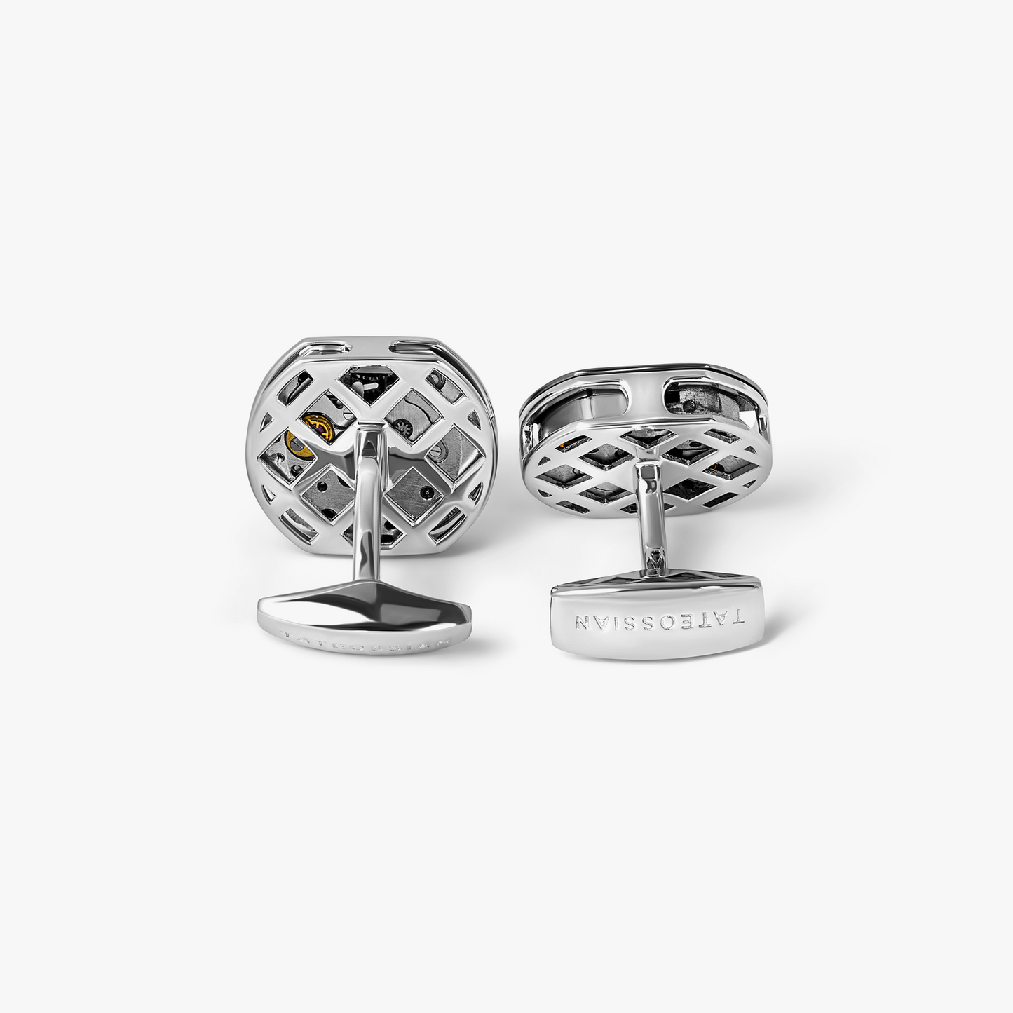 Diamond Tonneau Skeleton Cufflinks In Rhodium Silver (Limited Edition)