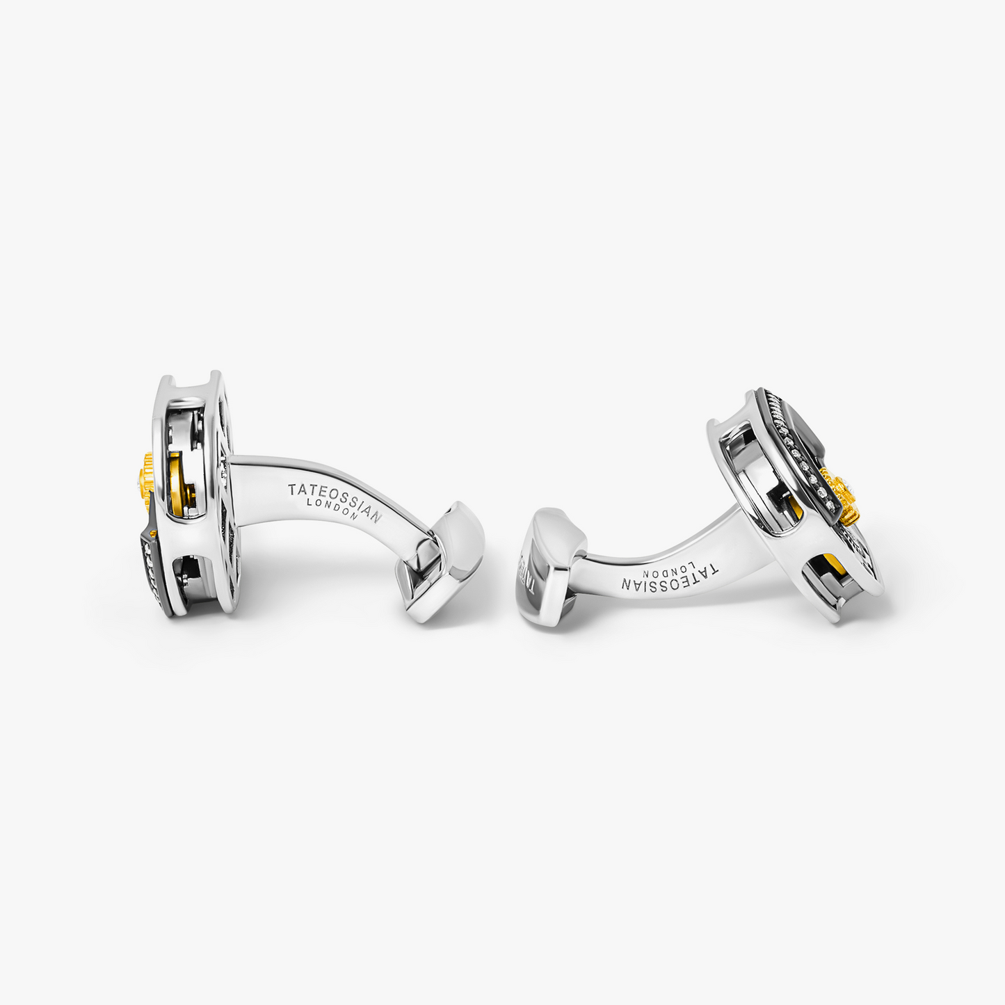 Diamond Tonneau Skeleton Cufflinks In Rhodium Silver (Limited Edition)