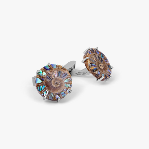 Ammonite Pearl Cufflinks In Multi Colour With Rhodium Plated Silver (Limited Edition)
