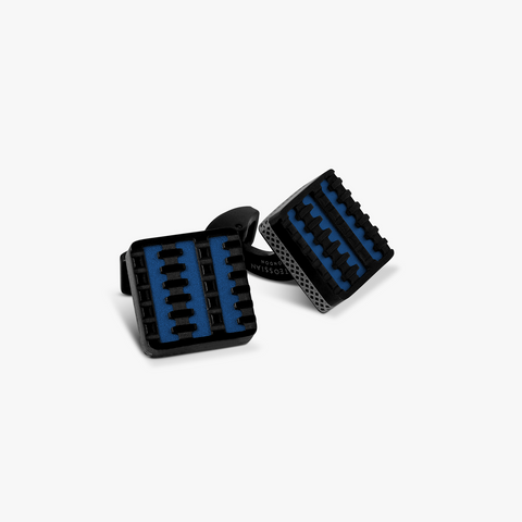 Jagged Elements Cufflinks In Blue With Black IP Plated & Stainless Steel