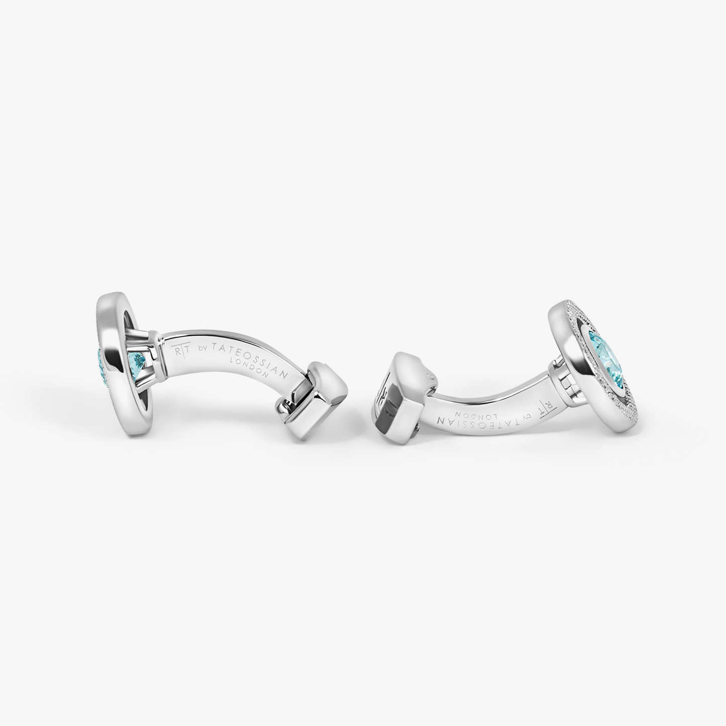 Halo Round CZ Cufflinks With Blue & Rhodium Plated