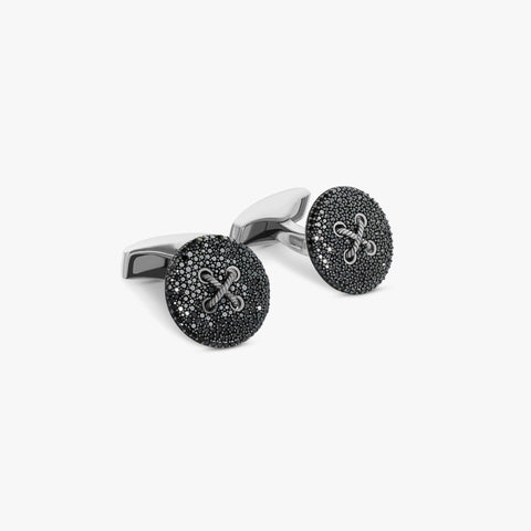 Button Pave cufflinks with black diamond in sterling silver