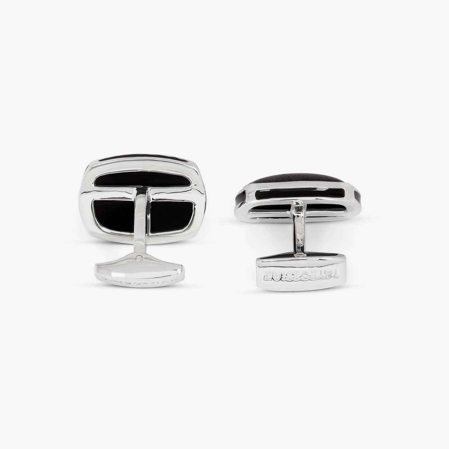 Sterling silver Signature Pillow bullet cufflinks with onyx