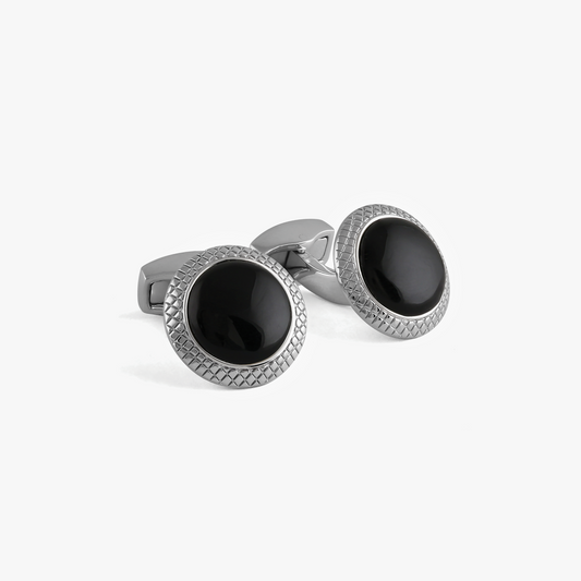 Onyx Bullseye cufflinks Palladium Plated