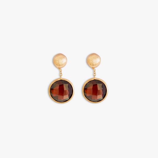 14K satin rose gold Kensington drop earrings with garnet