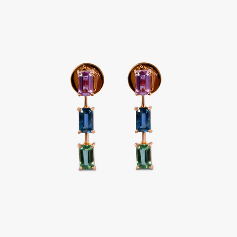Multi Colour Arcobaleno Sapphire Earrings- 18 Karat Gold