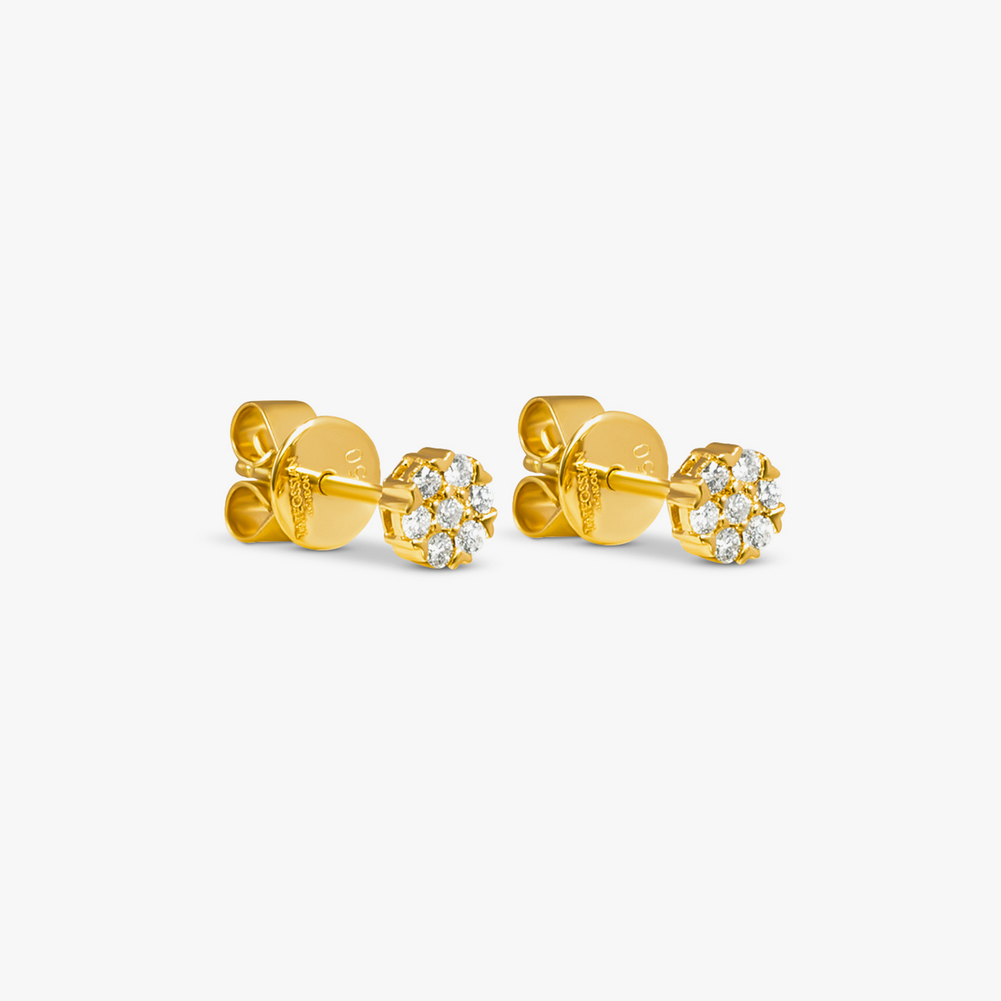 White Diamond Round Pave Studs- 18 Karat Yellow Gold