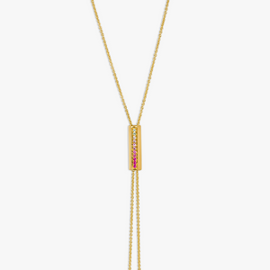 Pink Sapphire & Synthetic Quartz Sliding Necklace- 9K Yellow Gold