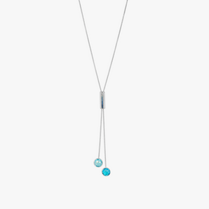 Blue Sapphire & Synthetic Quartz Sliding Necklace- 9K White Gold