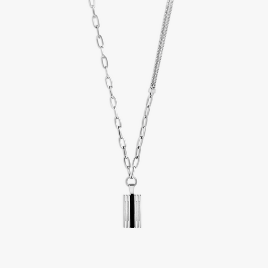 THOMPSON Stripe Grill Mixed Chain Necklace In Stainless Steel