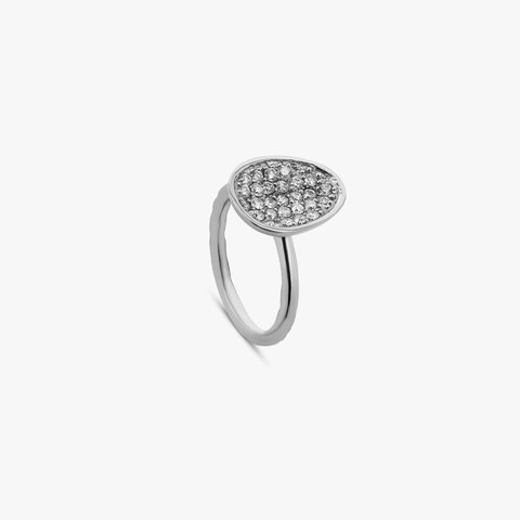 Diamond Pebble ring with micropave white diamond in white gold