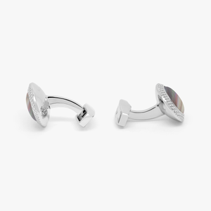 Moonlight Bullseye Cufflinks And Studs Set In Black Mother of Pearl With Rhodium Plated