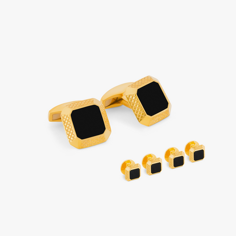 Yellow Gold Plated Signature Octo Cufflinks & Studs Set