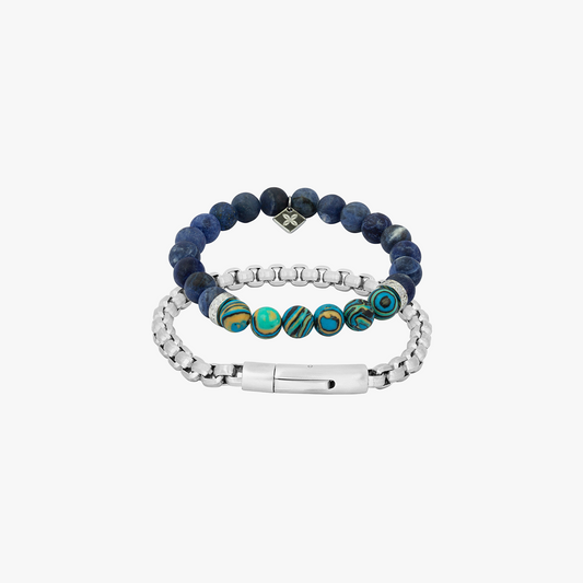 THOMPSON Blue Stainless Steel Raya Duo Bracelet