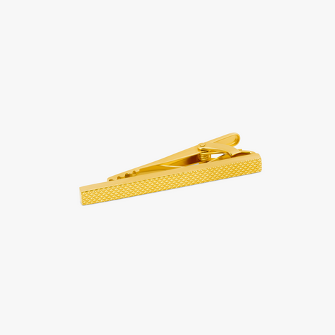 Yellow Gold Plated Diamond Textured Tie Clip