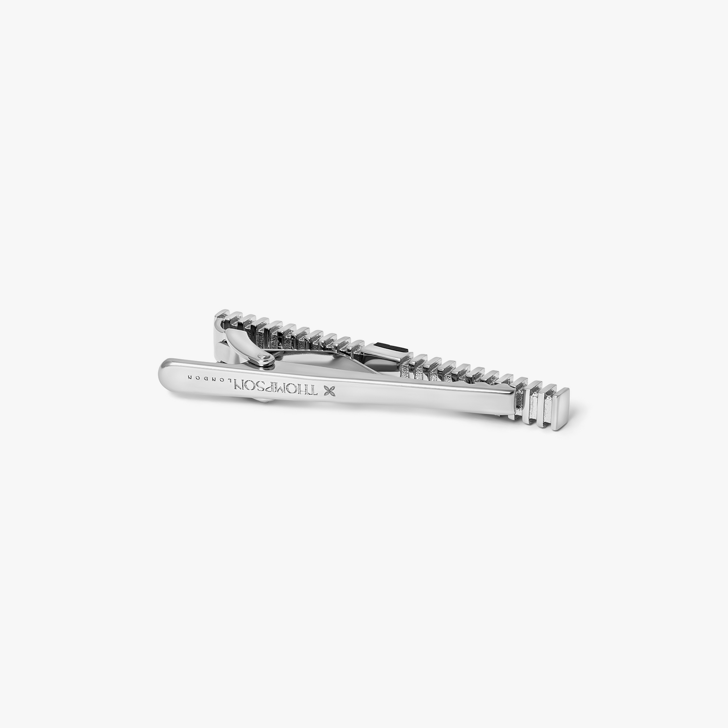 THOMPSON Stripe Grille Tie Clip in Palladium Plated with Black Onyx