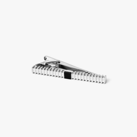 THOMPSON Stripe Grill Tie Clip In Black Onyx With Palladium Plated